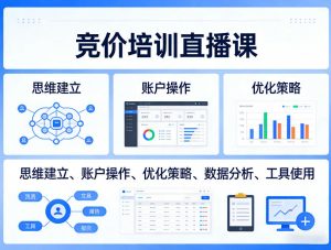 竞价培训直播课，覆盖思维建立、账户操作、优化策略、数据分析、工具使用等，全方位提升效果-资源站