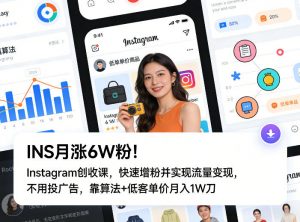 INS月涨6W粉!Instagram创收课,快速增粉并实现流量变现,不用用投广告,靠算法+低客单价月入1W刀-资源站
