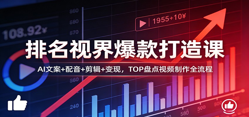 排名视界爆款打造课:AI文案+配音+剪辑+变现,TOP盘点视频制作全流程-资源站