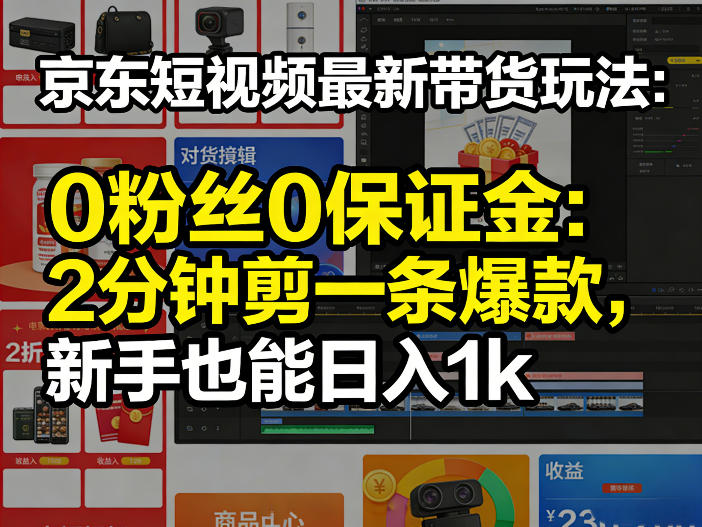 京东短视频最新带货玩法，0粉丝0保证金，2分钟剪一条爆款，新手也能日入1k+【揭秘】-资源站