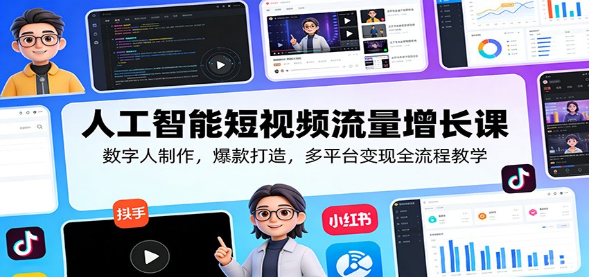 人工智能短视频流量增长课:数字人制作,爆款打造,多平台变现全流程教学-资源站
