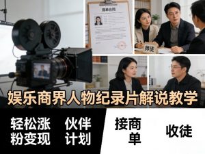 娱乐商界人物纪录片解说教学,轻松涨粉变现,伙伴计划,接商单,收徒等-资源站