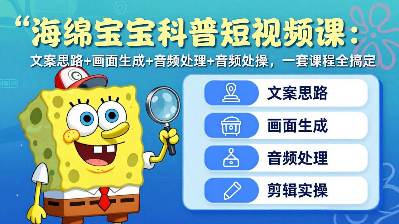 海绵宝宝科普短视频课：文案思路+画面生成+音频处理+剪辑实操，一套课程全搞定-资源站