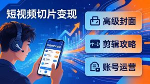 短视频切片变现速成班2.0：高级封面+剪辑攻略+账号运营，0基础小白快速入局副业-资源站