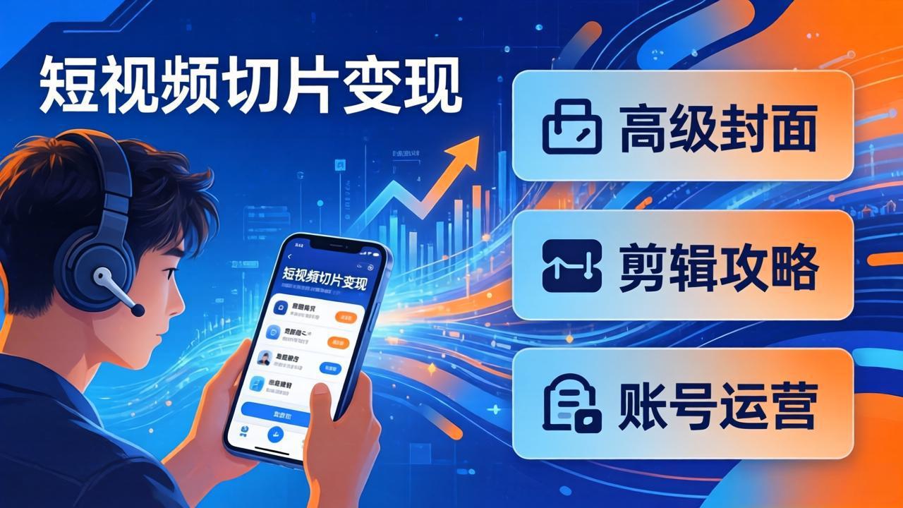 短视频切片变现速成班2.0：高级封面+剪辑攻略+账号运营，0基础小白快速入局副业-资源站