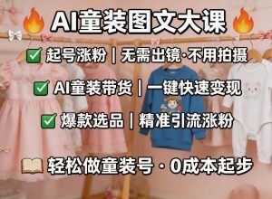 AI童装图文剪辑，某社群童装图文大课，起号涨粉、AI童装带货、爆款选品，无需出镜和拍摄-资源站