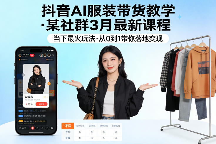 抖音AI服装带货教学，某社群3月最新课程，当下最火玩法，从0到1带你落地变现-资源站