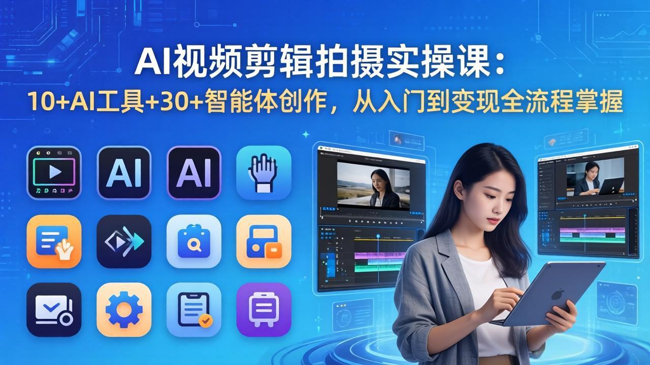 AI 视频剪辑拍摄实操课：10+AI工具+30+智能体创作，从入门到变现全流程掌握-资源站