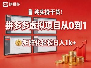 纯实操干货!拼多多虚拟项目从0到1,矩阵化轻松日入1k+【揭秘】-资源站