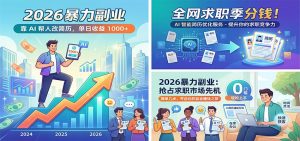 2026暴力副业：靠AI帮人改简历，单日收益1000+，全网求职季分钱-资源站