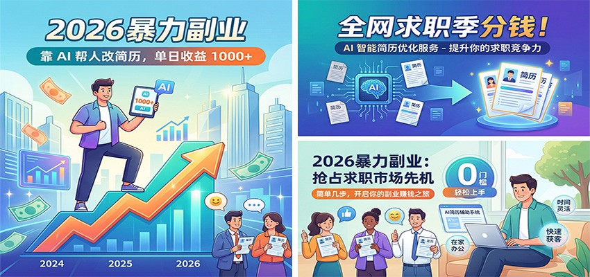 2026暴力副业：靠AI帮人改简历，单日收益1000+，全网求职季分钱-资源站