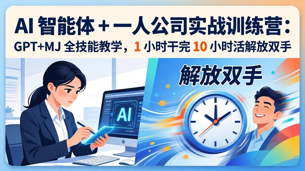 AI 智能体 + 一人公司实战训练营：GPT+MJ 全技能教学，1 小时干完 10 小时活解放双手-资源站