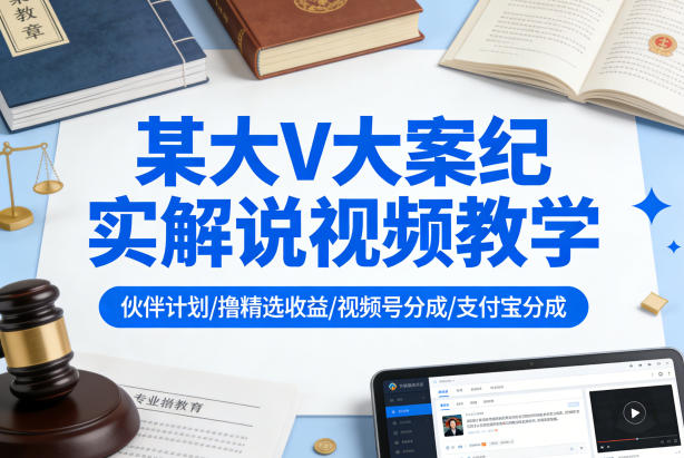 某大V大案纪实解说视频教学，可做伙伴计划、撸精选收益，视频号和支付宝分成计划均可-资源站