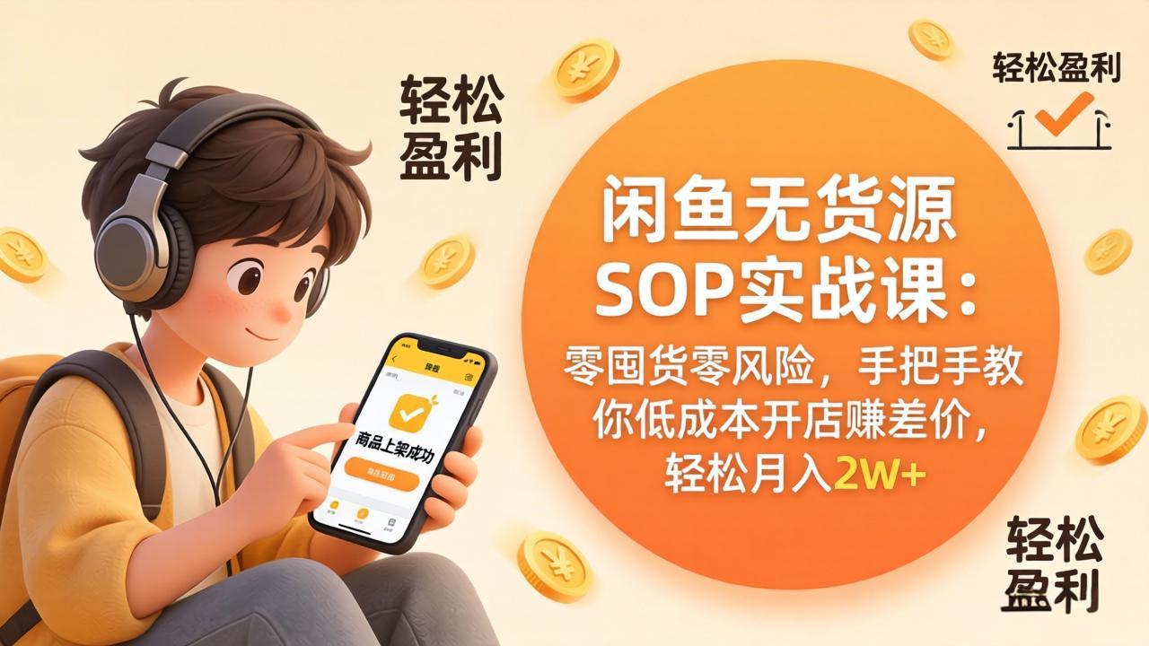 闲鱼无货源SOP实战课：零囤货零风险，手把手教你低成本开店赚差价，轻松月入2w+-资源站
