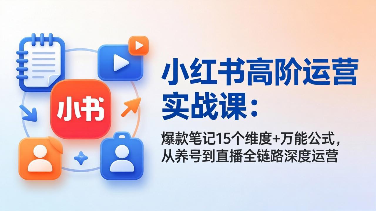 小红书高阶运营实战课：爆款笔记15个维度+万能公式，从养号到直播全链路深度运营-资源站