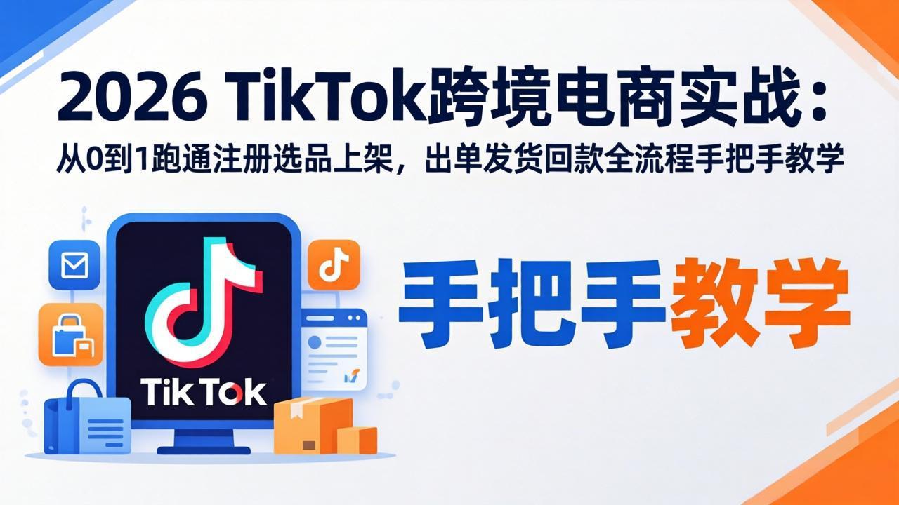 2026TikTok跨境电商实战：从0到1跑通注册选品上架，出单发货回款全流程手把手教学-资源站