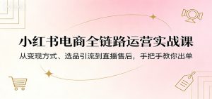 小红书电商全链路运营实战课:从变现方式、选品引流到直播售后,手把手教你出单-资源站