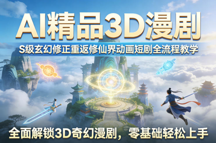 AI精品3D漫剧S级玄幻修正重返修仙界动画短剧全流程教学，全面解锁3D奇幻漫剧，零基础轻松上手-资源站