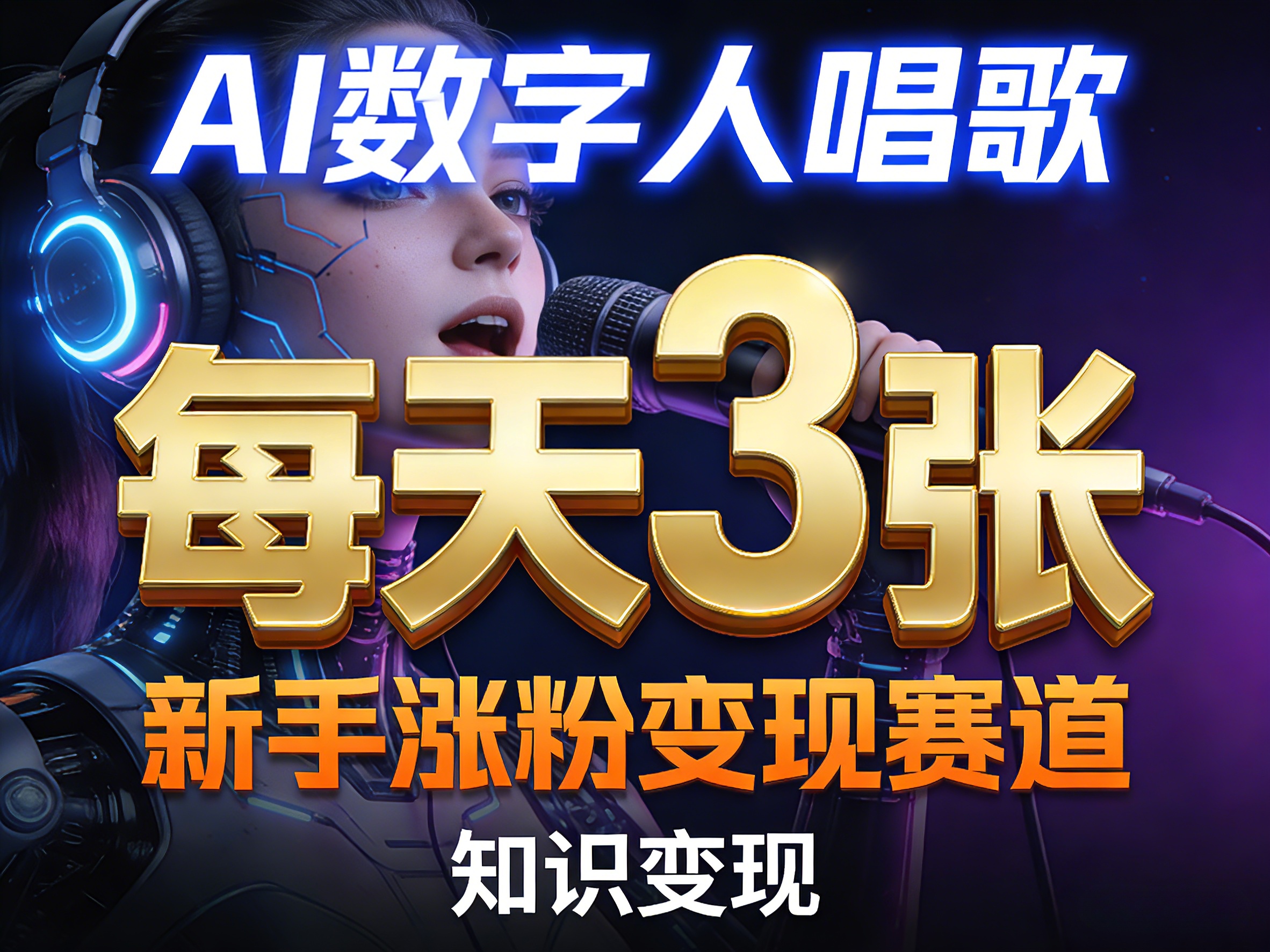 AI数字人唱歌，新手涨粉变现赛道，每天3张和知识付费，副业必备-资源站