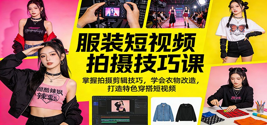 服装短视频拍摄技巧课：掌握拍摄剪辑技巧，学会衣物改造，打造特色穿搭短视频-资源站