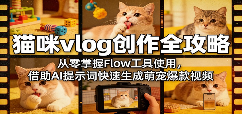 猫咪vlog创作全攻略:从零掌握Flow工具使用,借助AI提示词快速生成萌宠爆款视频-资源站