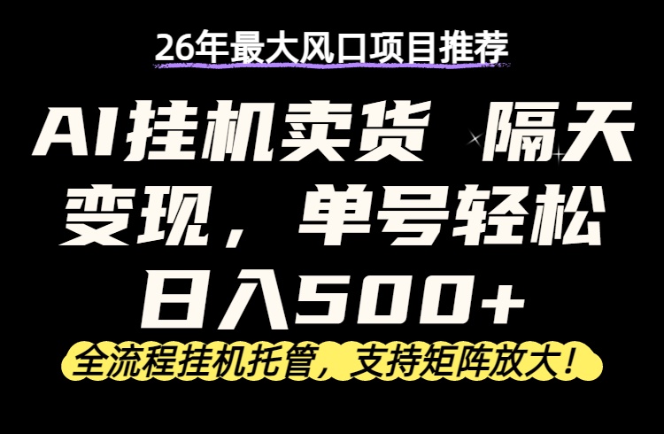 26年最新AI挂机卖货，隔天出收益，单账号轻松日入500+-资源站