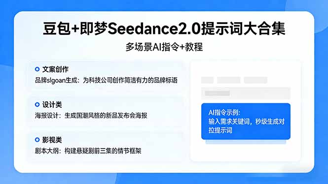 豆包+即梦Seedance2.0提示词大合集：多场景AI指令+教程，解锁文案、设计、影视高效创作-资源站