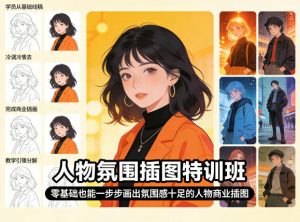 人物氛围插图特训班,零基础也能一步步画出氛围感十足的人物商业插图-资源站