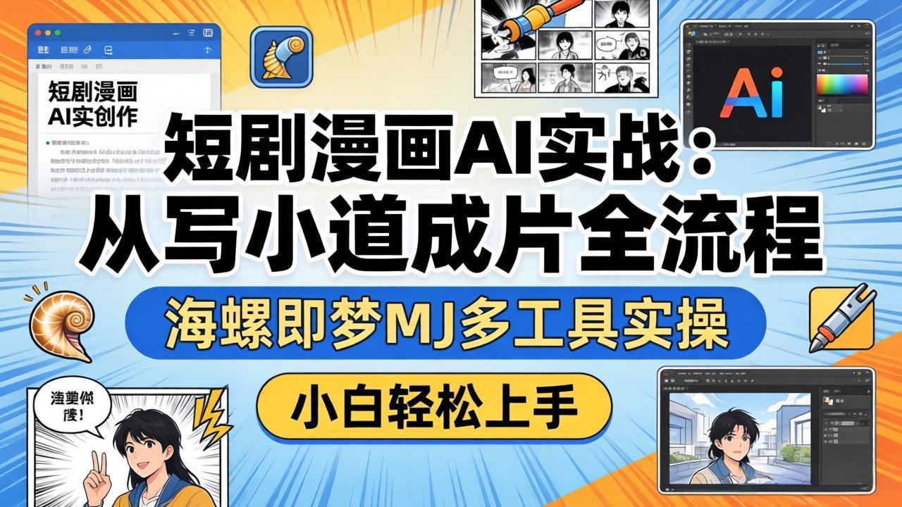 短剧漫画AI实战：从写小说到成片全流程，海螺即梦MJ多工具实操，小白轻松上手-资源站