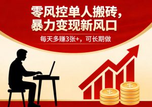 零风控单人搬砖，暴力变现新风口，每天多賺3张+，可长期做【揭秘】-资源站