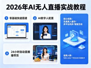 2026年AI无人直播实战教程，零基础也能快速搭建AI数字人无人直播间，实现24小时自动直播带货-资源站
