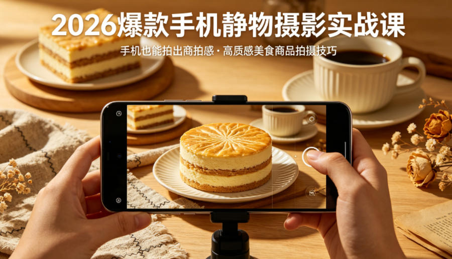 2026爆款手机静物摄影实战课，手机也能拍出商拍感，学会拍出高质感美食商品-资源站