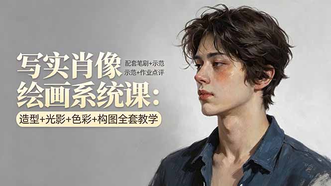 写实肖像绘画系统课：造型+光影+色彩+构图全套教学，配套笔刷+示范+作业点评-资源站