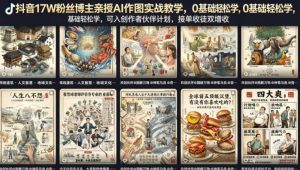 抖音17W粉丝博主亲授AI作图实战教学，0基础轻松学，可入创作者伙伴计划，接单收徒双增收-资源站
