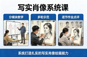 写实肖像系统课，全程分模块教学+多轮示范+逐节作业点评，系统打造扎实的写实肖像绘画能力-资源站
