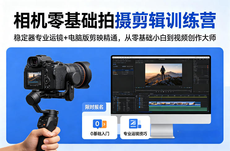 相机零基础拍摄剪辑训练营：稳定器专业运镜+电脑版剪映精通，从零基础小白到视频创作大师-资源站