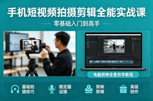 手机短视频拍摄剪辑全能实战课：零基础入门到高手，稳定器运镜+电脑剪映全套自学教程-资源站