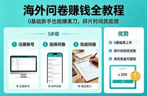 海外问卷賺钱全教程，0基础新手也能賺美刀，碎片时间就能做-资源站