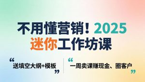 不用懂营销！2025 迷你工作坊课：送填空大纲 + 模板，一周卖课赚现金、圈客户-资源站