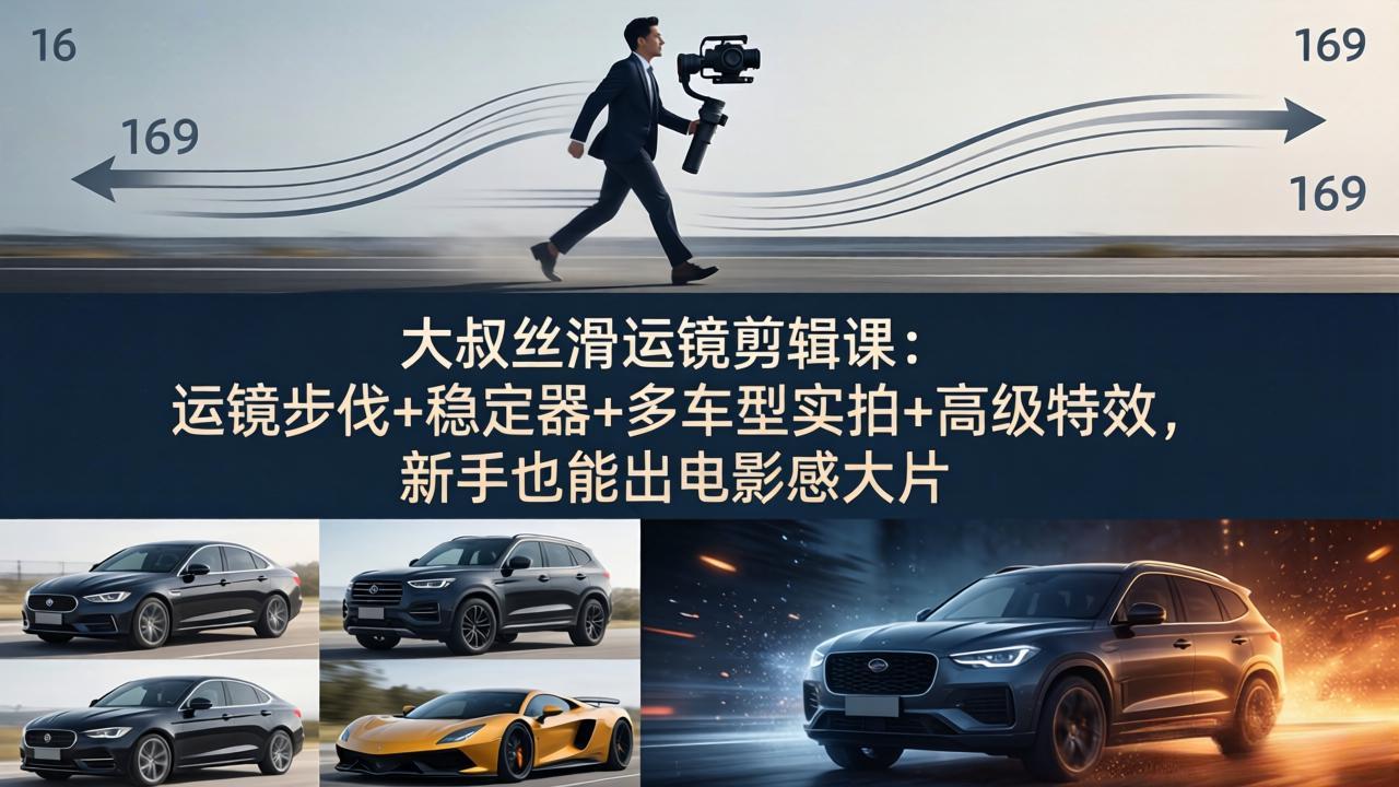 大叔丝滑运镜剪辑课：运镜步伐+稳定器+多车型实拍+高级特效，新手也能出电影感大片-资源站