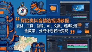 探险类抖音精选视频教程：素材、工具、剪辑、AI、文案、后期处理全教学，分成计划轻松变现-资源站