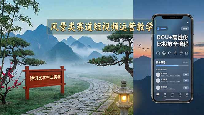 风景类赛道短视频运营教学：诗词文学中式美学，新号养号对标账号定位，DOU+高性价比投放全流程-资源站