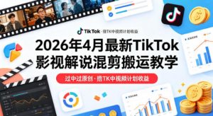 26年4月最新TikTok影视解说混剪搬运教学，过中过原创，撸TK中视频计划收益-资源站