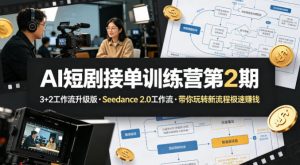 AI短剧接单训练营第2期，3+2工作流升级版，Seedance 2.0工作流，带你玩转新流程极速賺钱-资源站