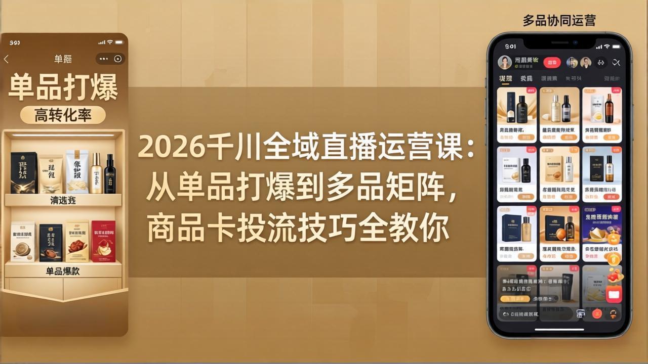 2026千川全域直播运营课：从单品打爆到多品矩阵，商品卡投流技巧全教你-资源站