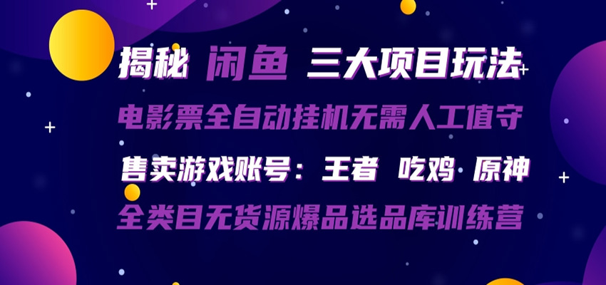 闲鱼三种玩法 全自动电影票 售卖游戏账号 爆品选品库训练营-资源站
