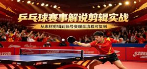 乒乓球赛事解说剪辑实战，从素材剪辑到账号变现全流程可复制-资源站