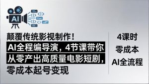 颠覆传统影视制作！AI全程编导演，4节课带你从零产出高质量电影短剧，零成本起号变现-资源站
