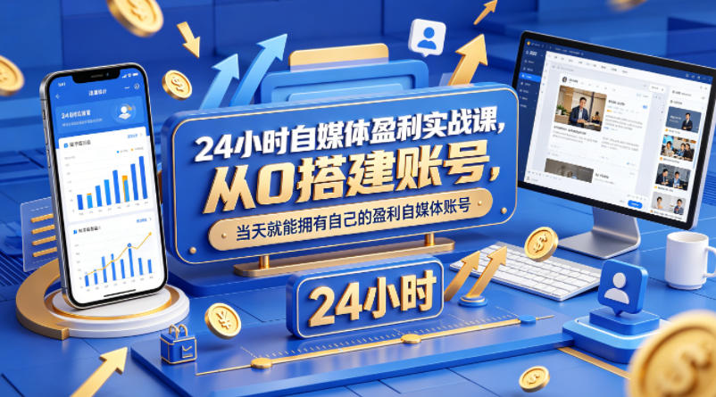 24小时自媒体盈利实战课，从0搭建账号，当天就能拥有自己的盈利自媒体账号-资源站