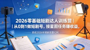 2026零基础短剧达人训练营｜从0到1做短剧号，接星图任务賺收益，抓住2026年短剧流量红利-资源站
